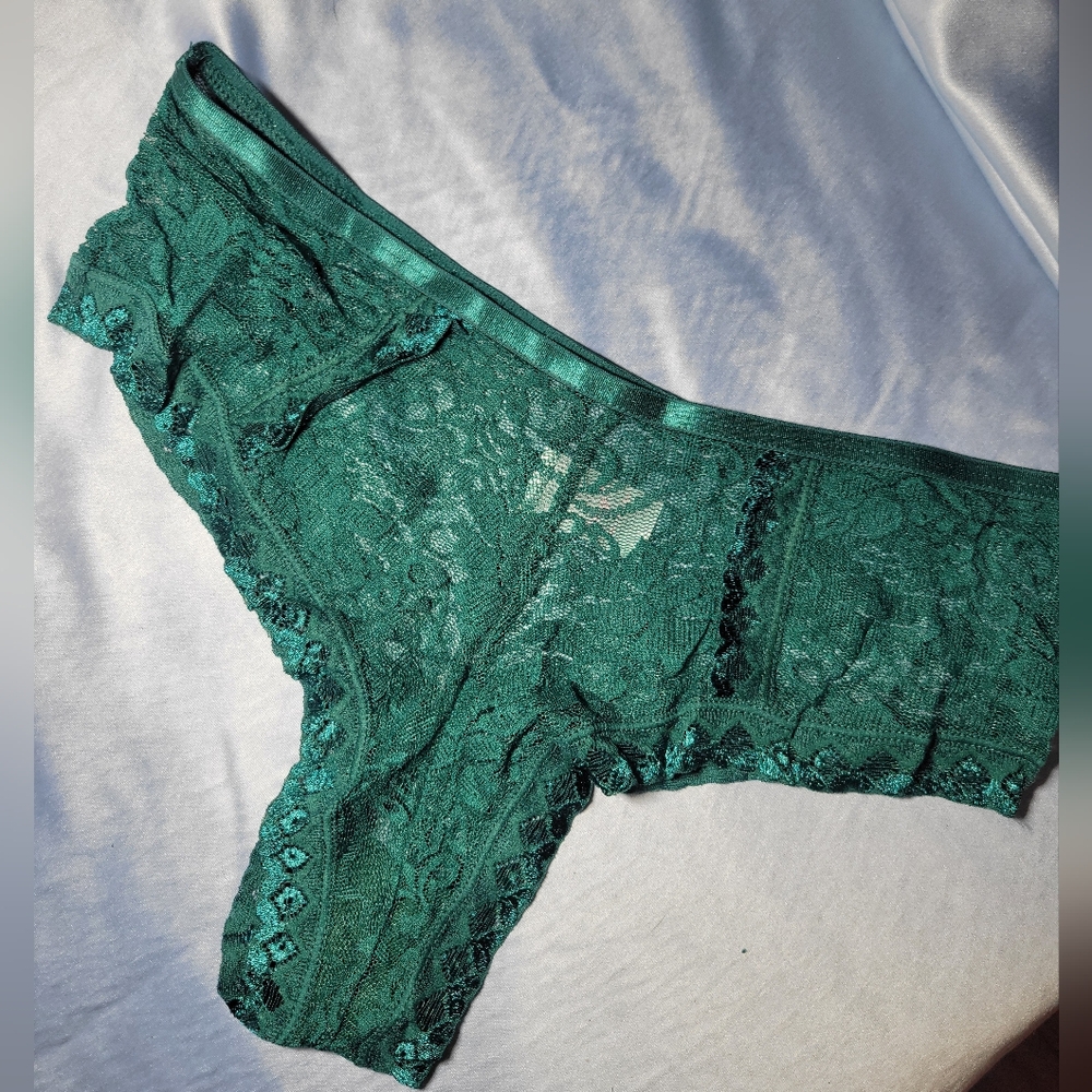 Knotty Knickers Medium Green Teal Lace Floral Sheer Panties Womens Punk Lingerie